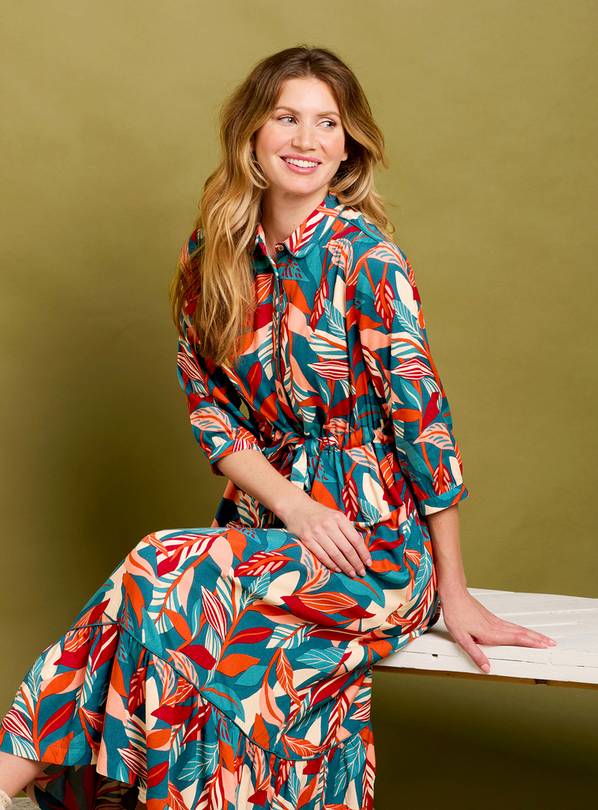 BRAKEBURN Evergreen Leaves Maxi Shirt Dress 10